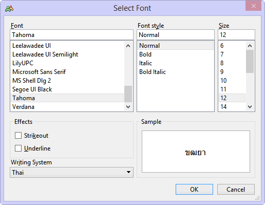 Select Font window