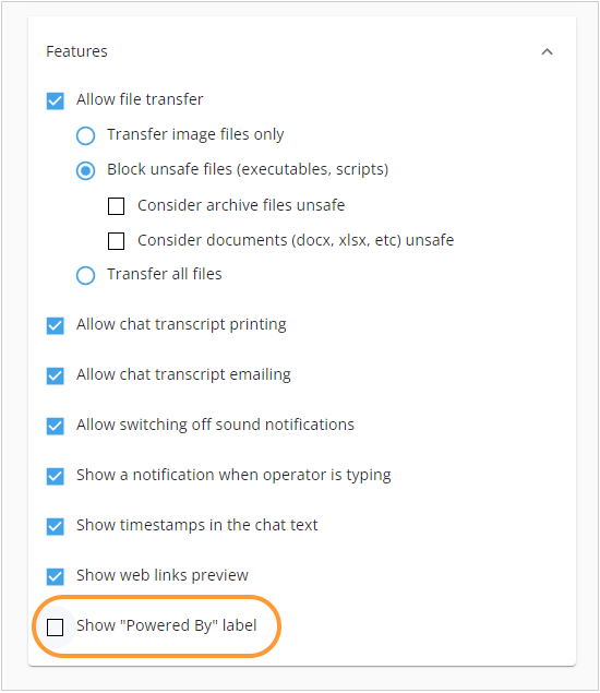 How to hide "Powered by" label on the live chat window