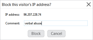添加评论,让你的同事知道阻止特定 IP 的原因 按 IP 窗口阻止