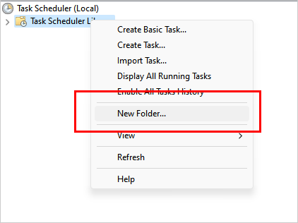 Screenshot of the Windows scheduler 'New Folder...' option