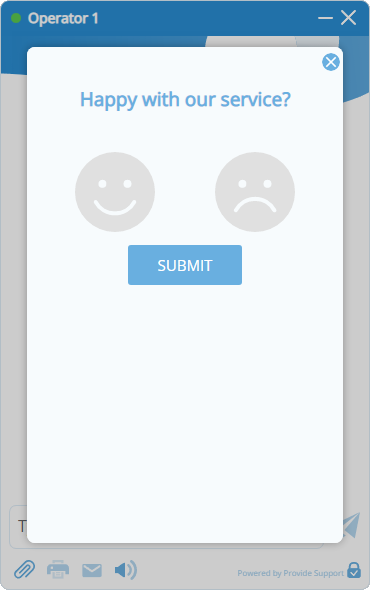Screenshot of the smiley post-chat survey with hidden comments field