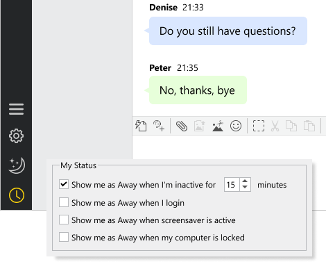 选择规则可在您不在时自动更改您的状态 本机桌面应用程序中的代理状态选项