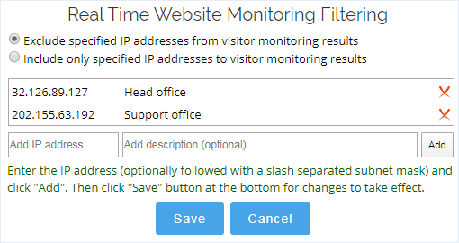 Filtering out IP addresses from website monitoring